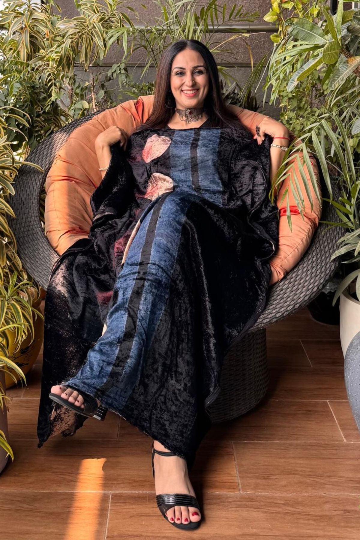 Ajrakh art on velvet (kurta only)
